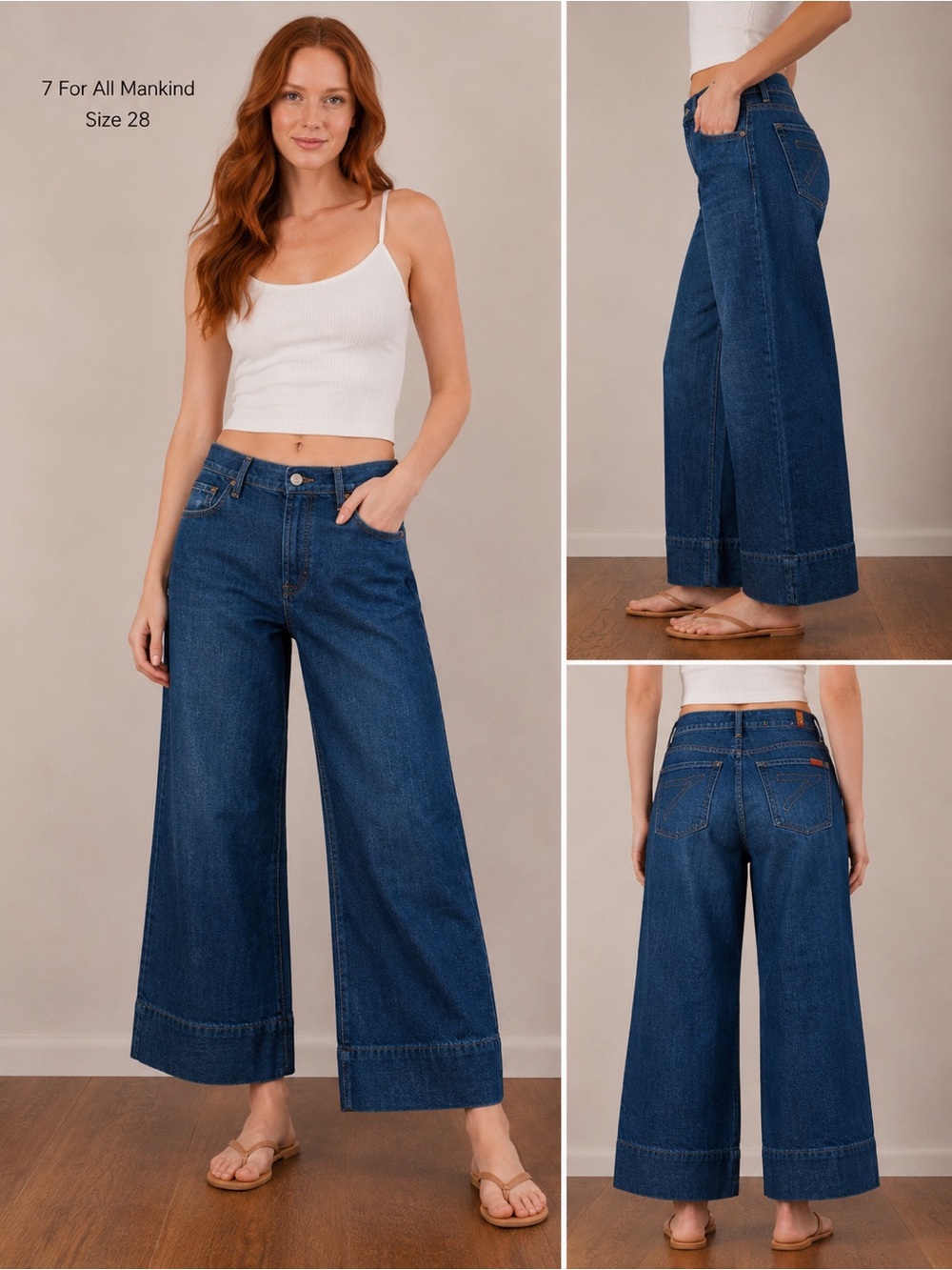 7 For All Mankind Wide Leg Crop Jeans in Dark Blue Denim. Never worn